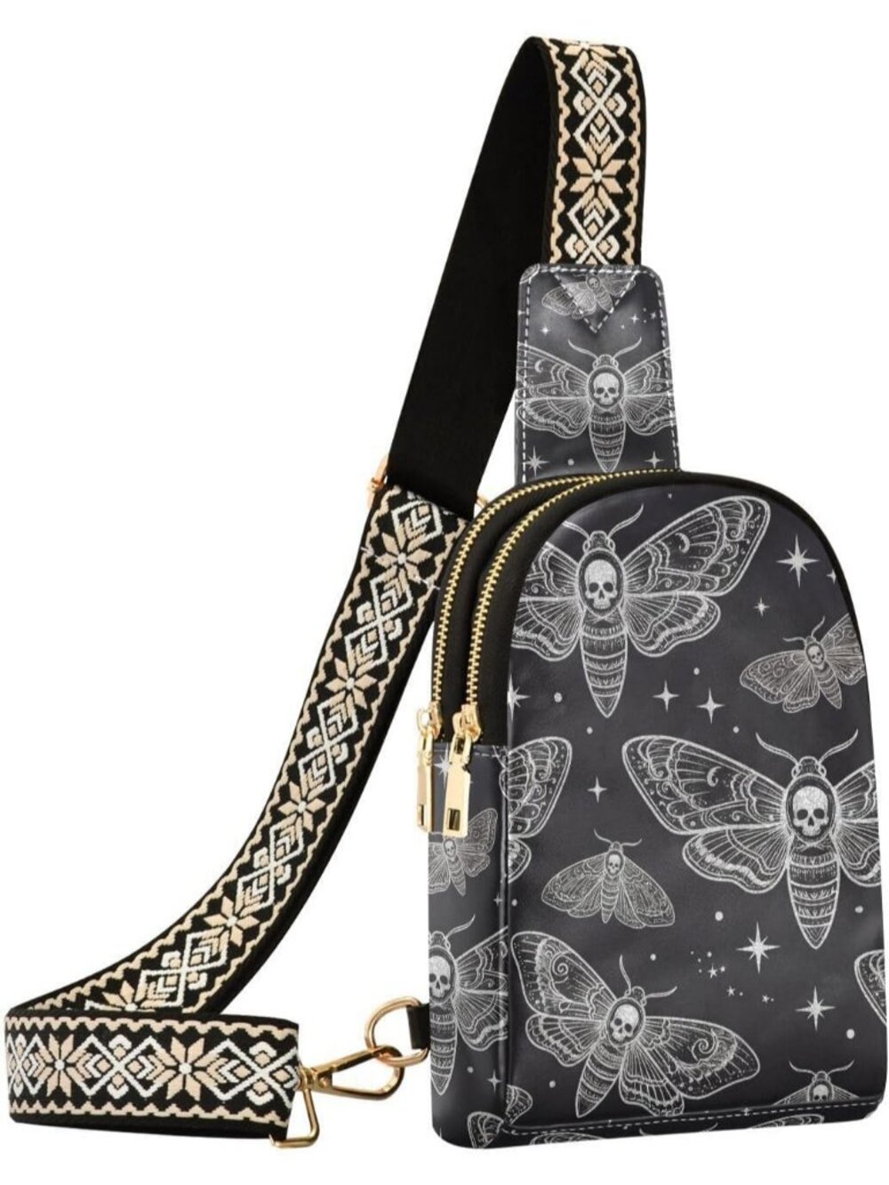 Women's Moth Leather Chest Fanny Pack Trip Small Shoulder Crossbody Bag